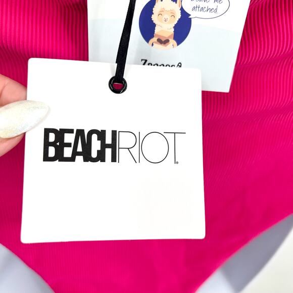 BEACH RIOT Jessa Bandeau One Piece Swimsuit Medium Pink Raspberry Colorblock NWT - Picture 9 of 12